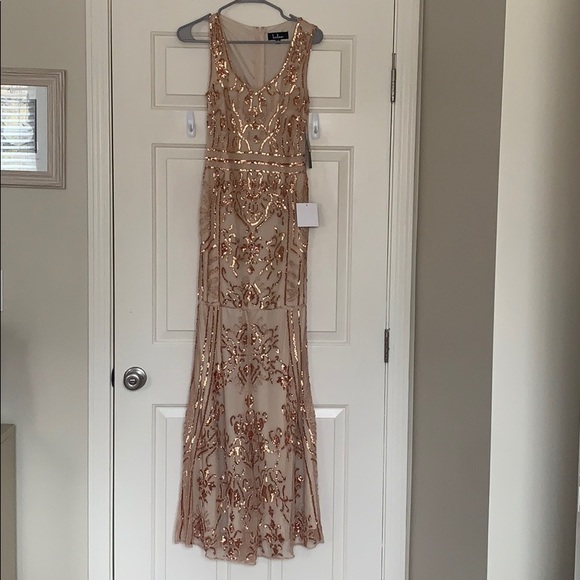 gold sequin maxi dress long sleeve LaDivine CH054 Long Sleeve Formal Sequin Fitted Evening Dress main image 0